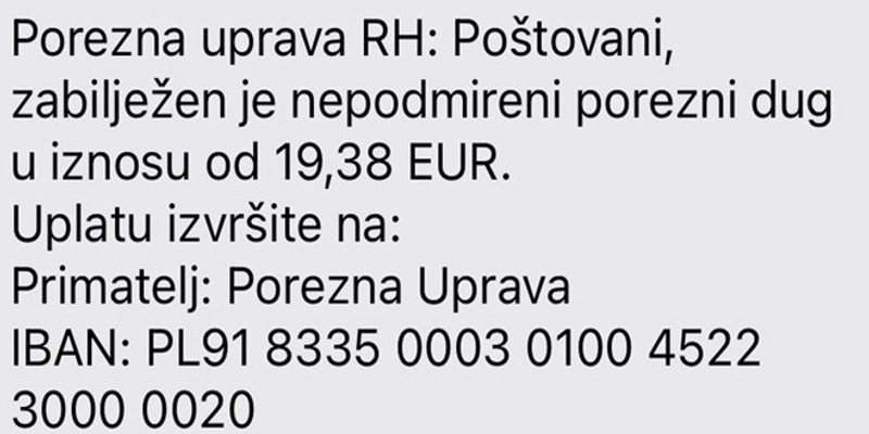 NOVI POKUŠAJI PREVARE 'Porezna uprava ne dostavlja obavijesti o poreznom dugu slanjem SMS poruka'