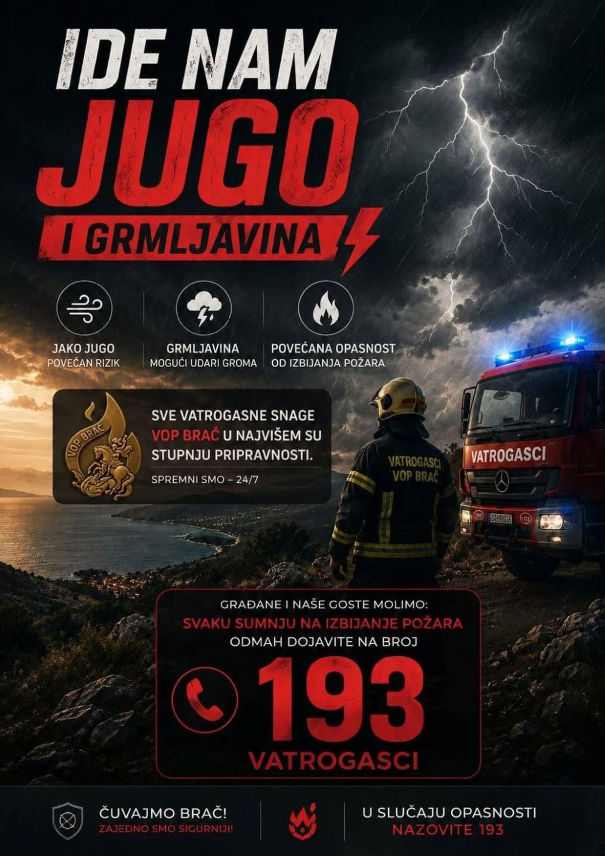Stižu jugo i grmljavina: 'Vatrogasne snage u najvišem stupnju pripravnosti'
