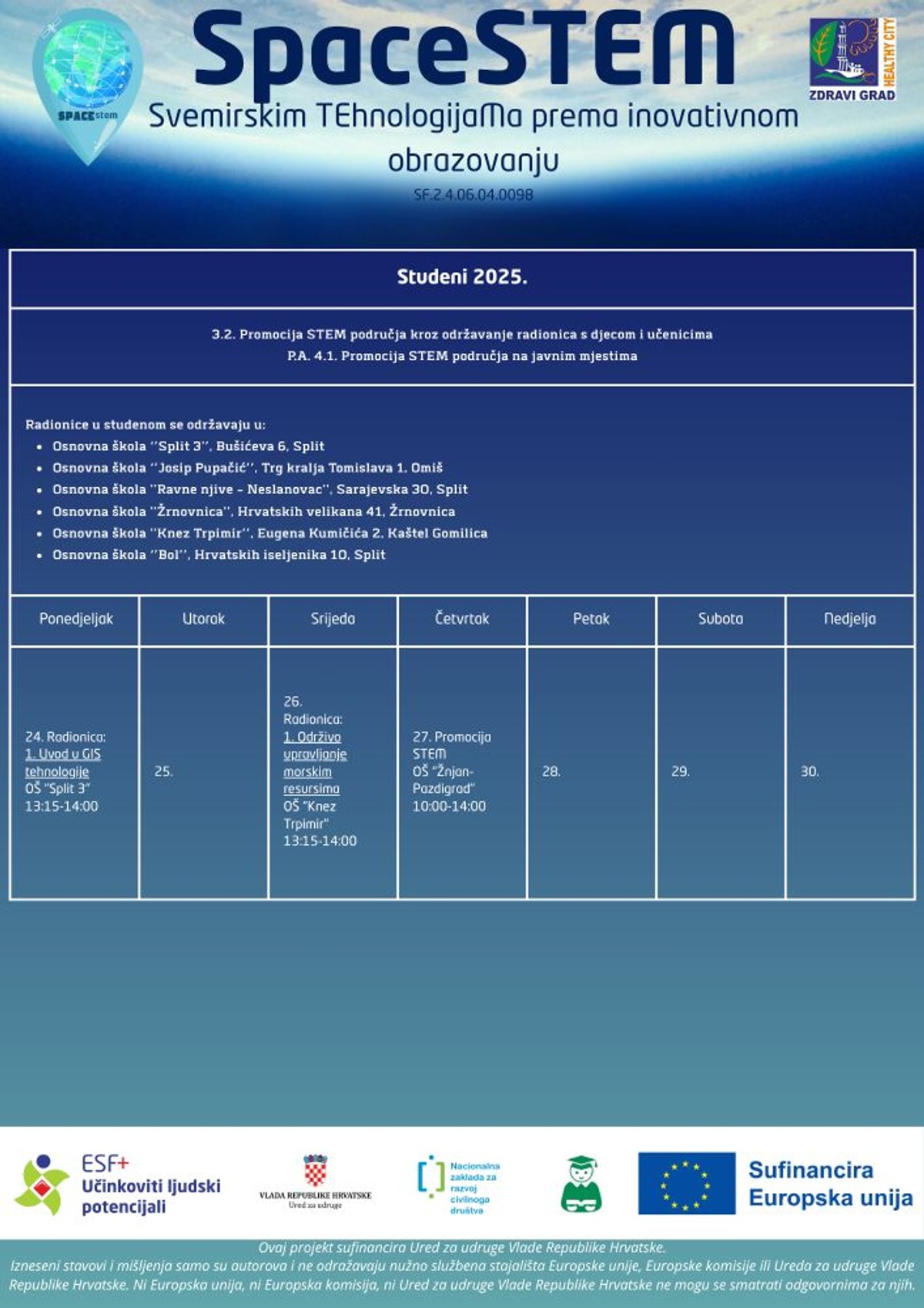 SpaceSTEM Studeni: Nove teme, nova škola i nova promotivna aktivnost!
