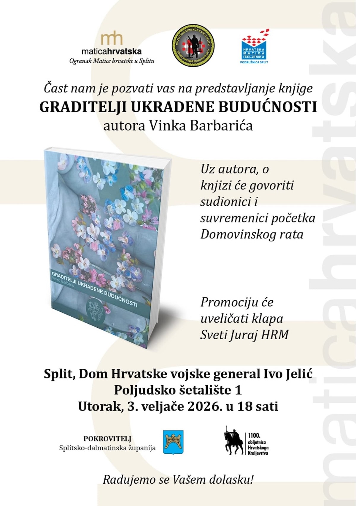 Graditelji ukradene budućnosti: Knjiga koja donosi svjedočanstva prvih dana Domovinskog rata predstavlja se u Splitu