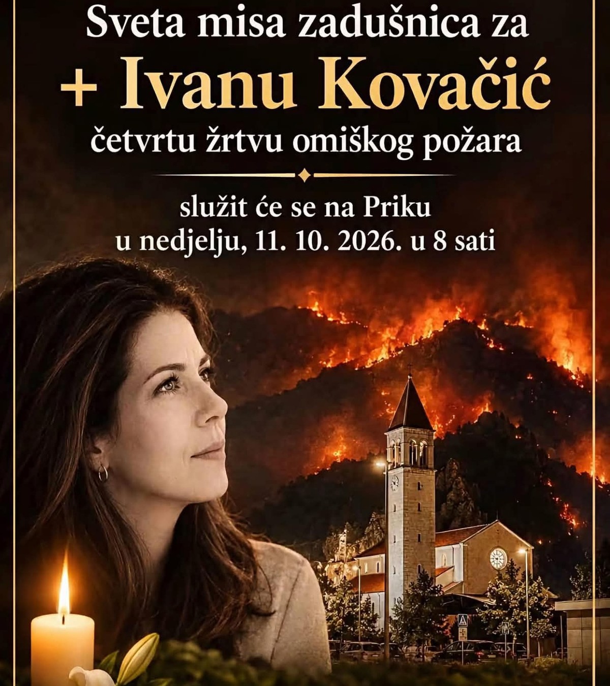 OMIŠ: U nedjelju i ponedjeljak mise za četvrtu žrtvu katastrofalnog požara, Ivanu Kovačić