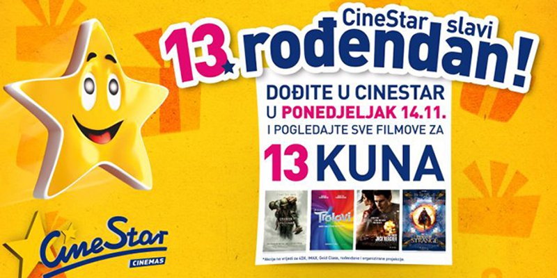 CineStar slavi rođendan i filmoljupce časti s cijenom ulaznice od samo 13 kuna