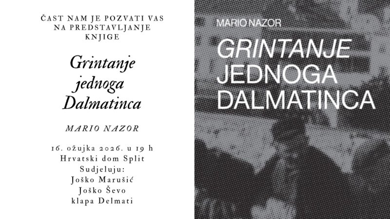 Knjiga 'Grintanje jednoga Dalmatinca' predstavit će se u splitskom Hrvatskom domu