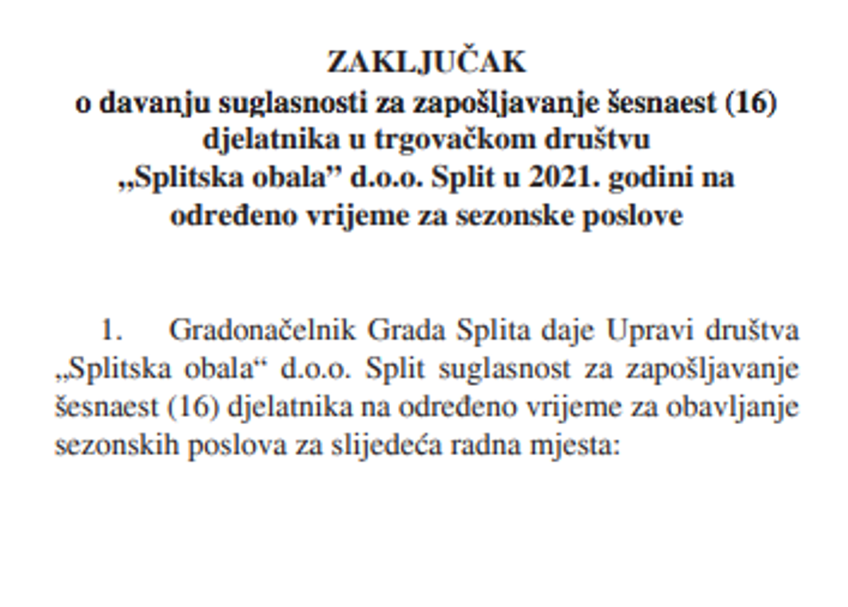 Puljak zabranio nova zapošljavanja za sve osim za Splitsku obalu
