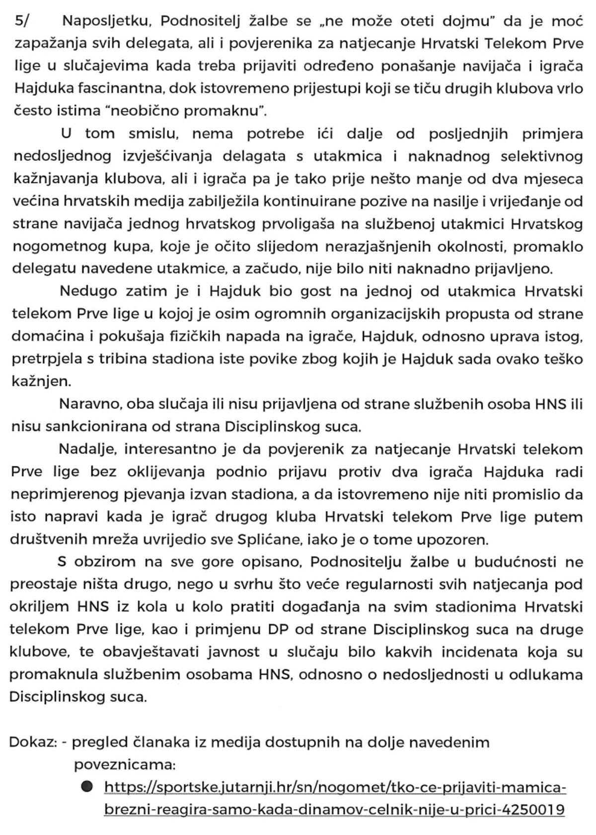 HAJDUK POSLAO ŽALBU: Provjerite što se u njoj navodi... 