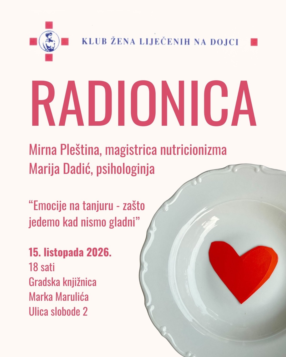 Splitski Klub žena liječenih na dojci poziva na radionicu