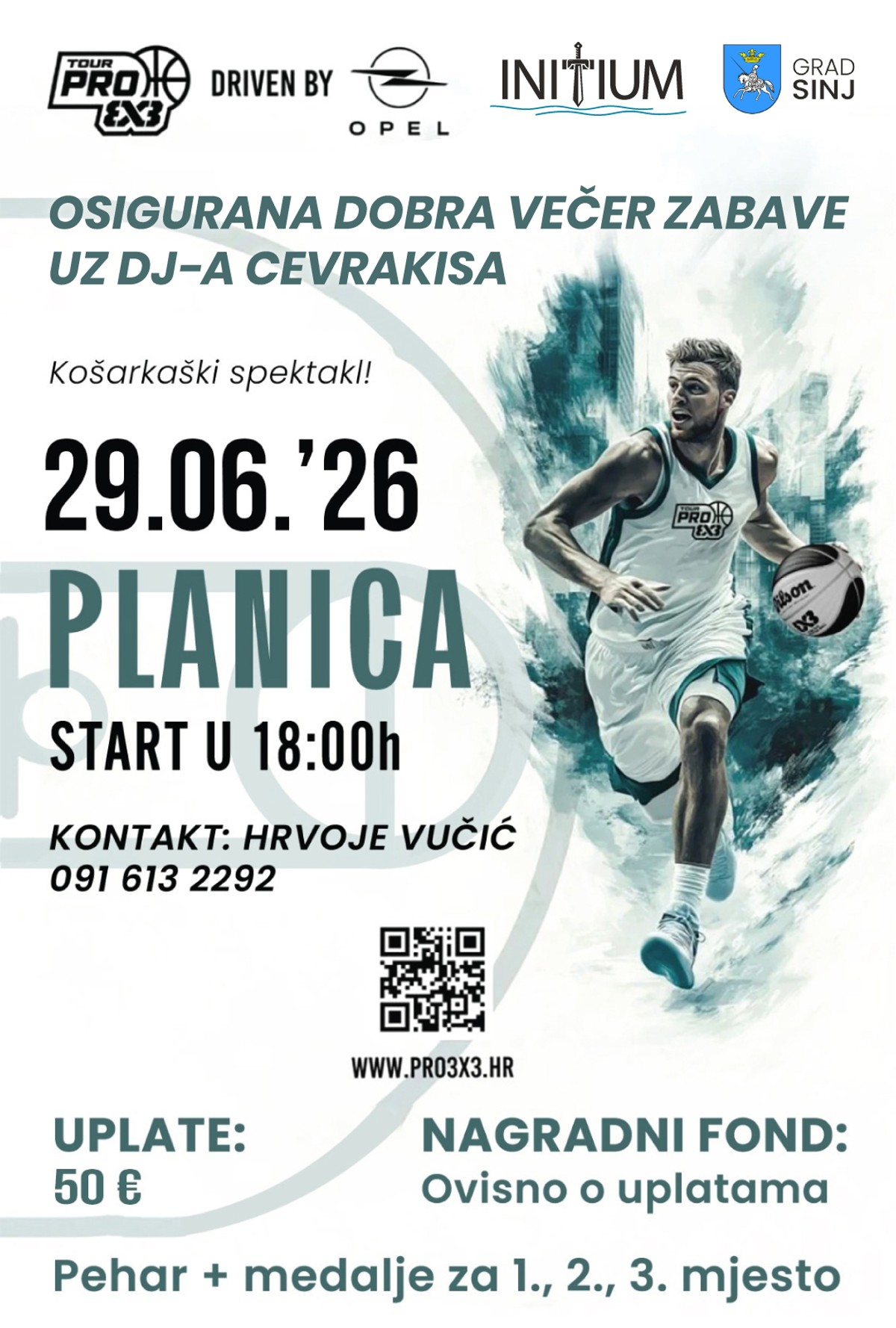 Pro tour 3x3 košarkaški turnir kod Sinja, prijave otvorene