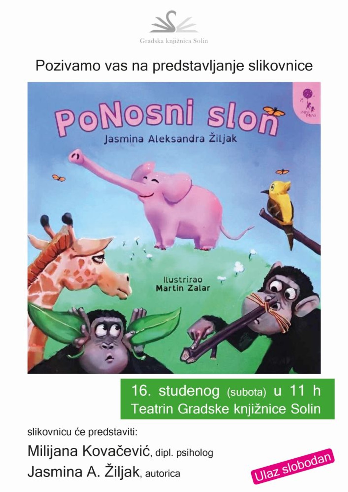 GRADSKA KNJIŽNICA SOLIN Predstavljanje slikovnice 'Ponosni slon'