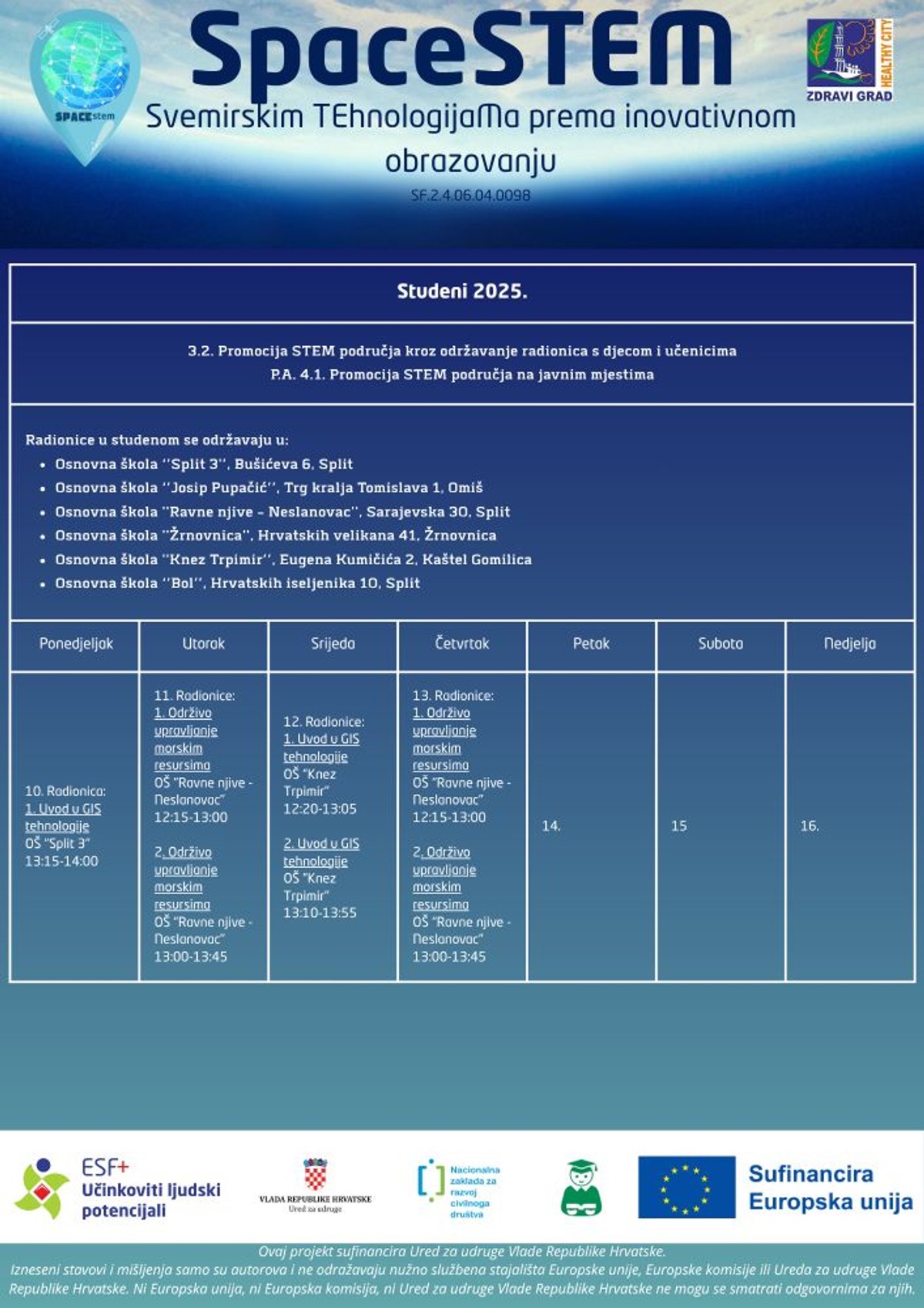 SpaceSTEM Studeni: Nove teme, nova škola i nova promotivna aktivnost!