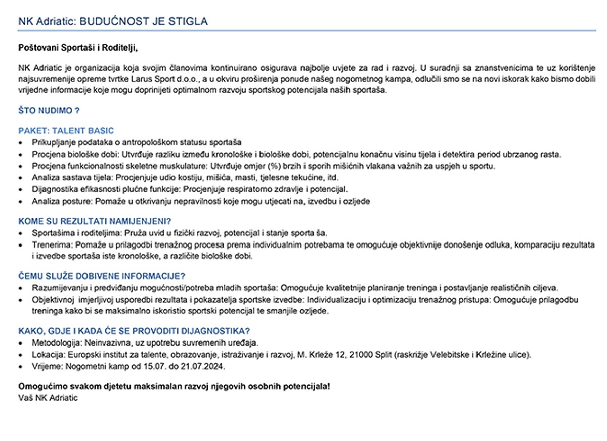 LJETNI KAMP ADRIATICA: Priključite se treninzima, prijave su u tijeku!