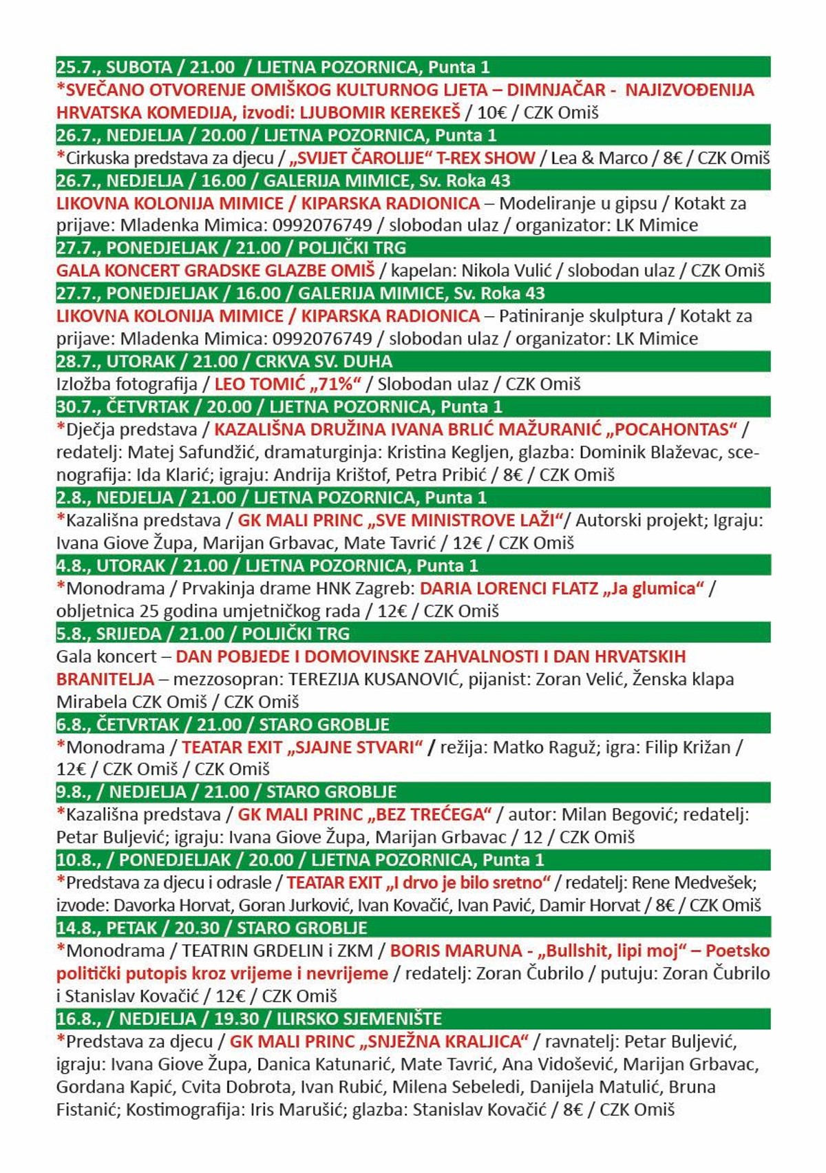 37. Omiško kulturno ljeto otvara se uz hit-komediju 'Dimnjačar' i bogat glazbeno-scenski program