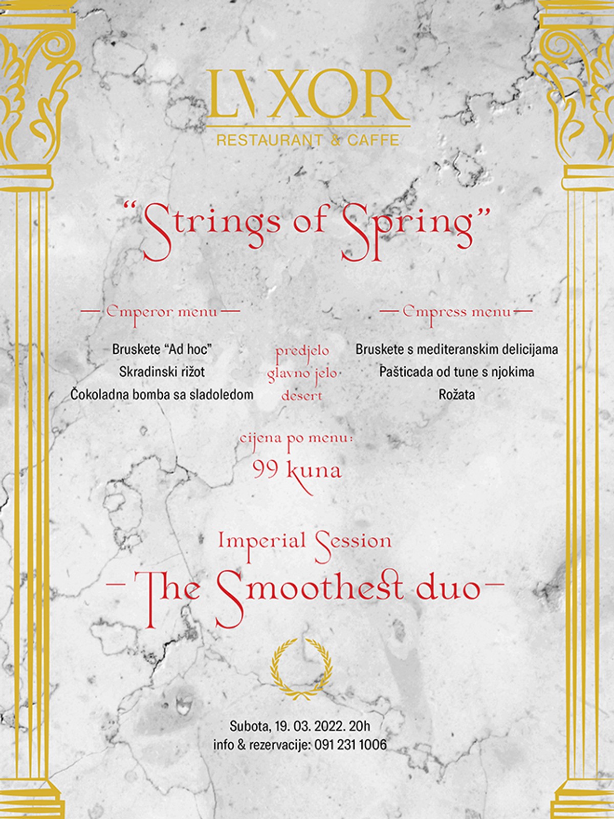 Proljetna ponuda u 3 slijeda u restoran/kavani Lvxor za 99 kuna se nastavlja