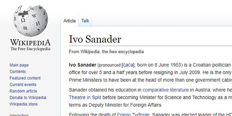 GLOBALNI ĆAĆA: Pogledajte što o Sanaderu piše na Wikipediji na engleskom jeziku