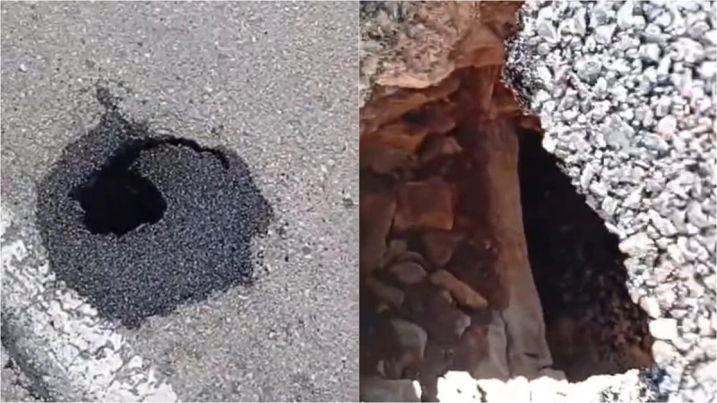VIDEO Pogledajte rupu na bračkoj cesti: 'Može kamion upasti'
