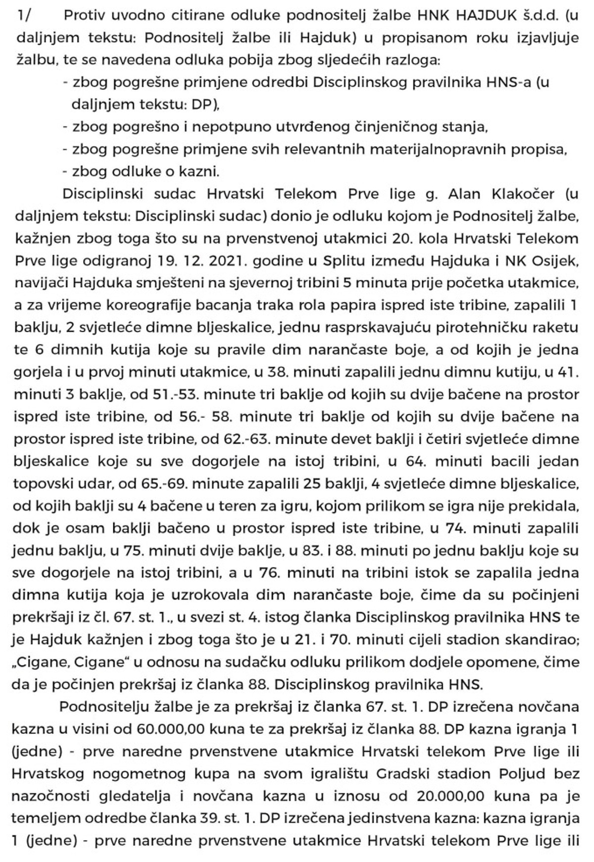 HAJDUK POSLAO ŽALBU: Provjerite što se u njoj navodi... 