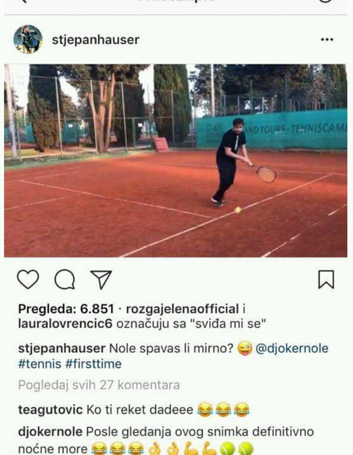 Hauser objavio sliku kako igra tenis, a Đoković mu poručio da će imati noćne more zbog te fotografije 