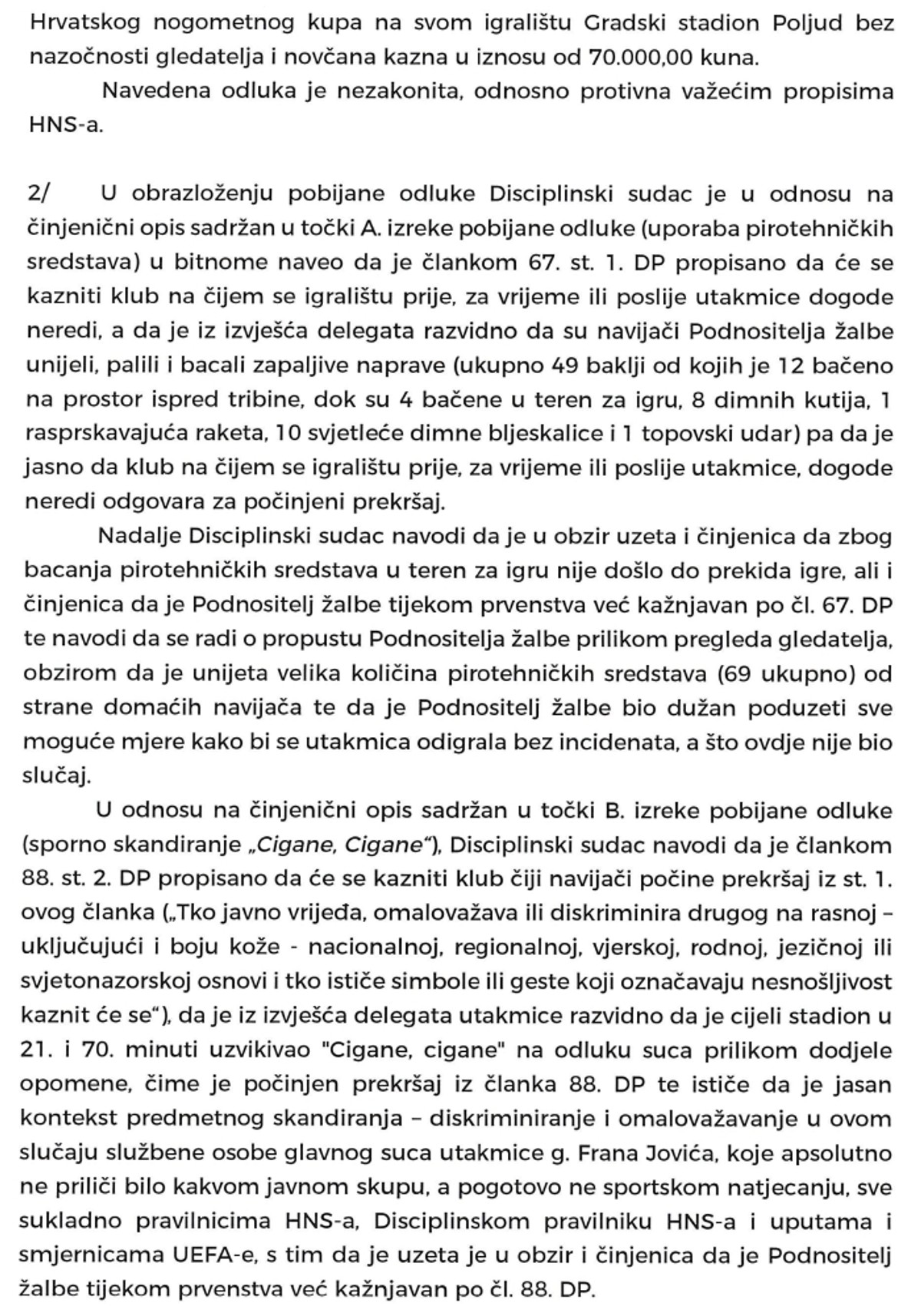 HAJDUK POSLAO ŽALBU: Provjerite što se u njoj navodi... 