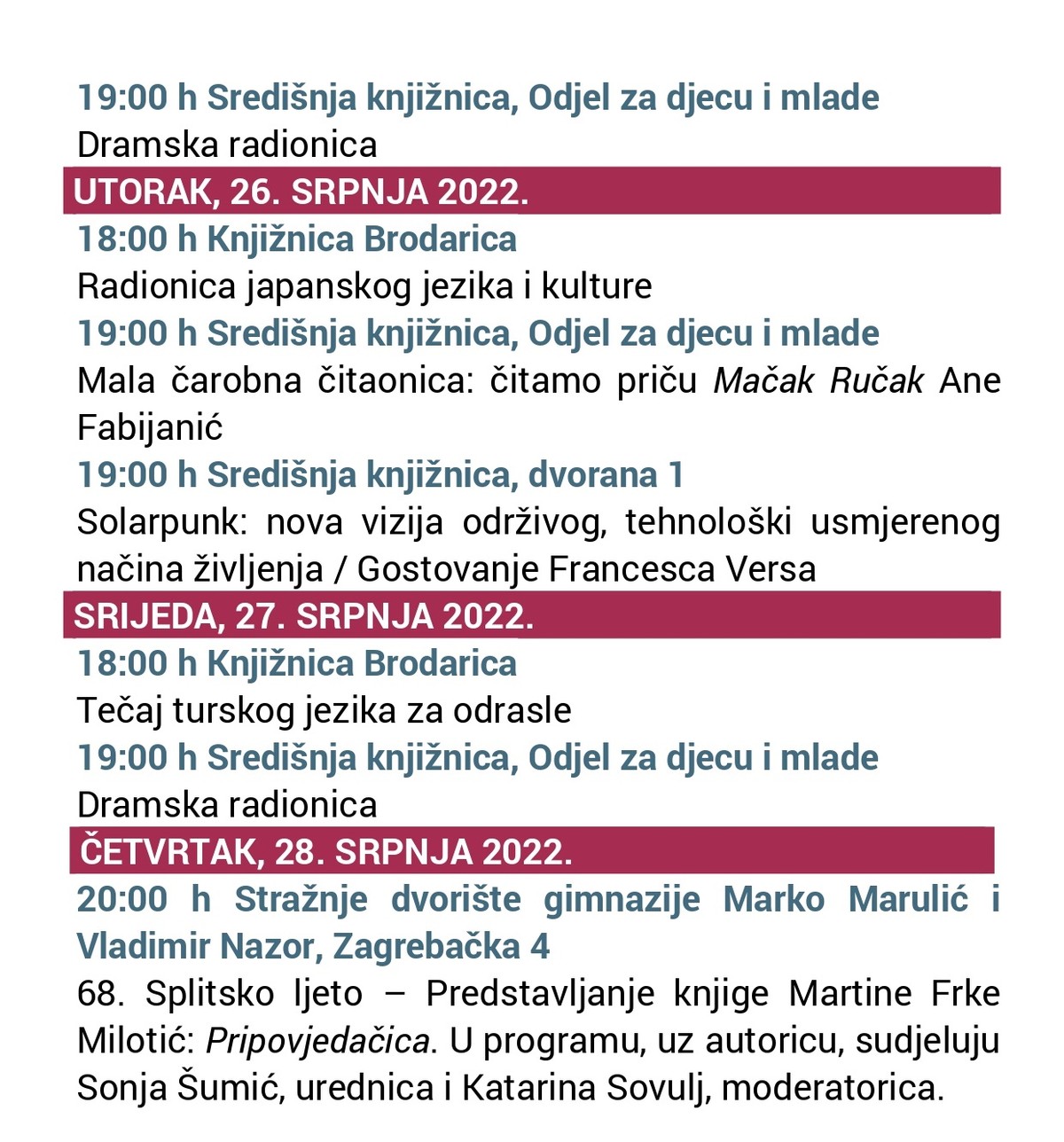Gradska knjižnica Marka Marulića priprema bogat program za sljedeći tjedan