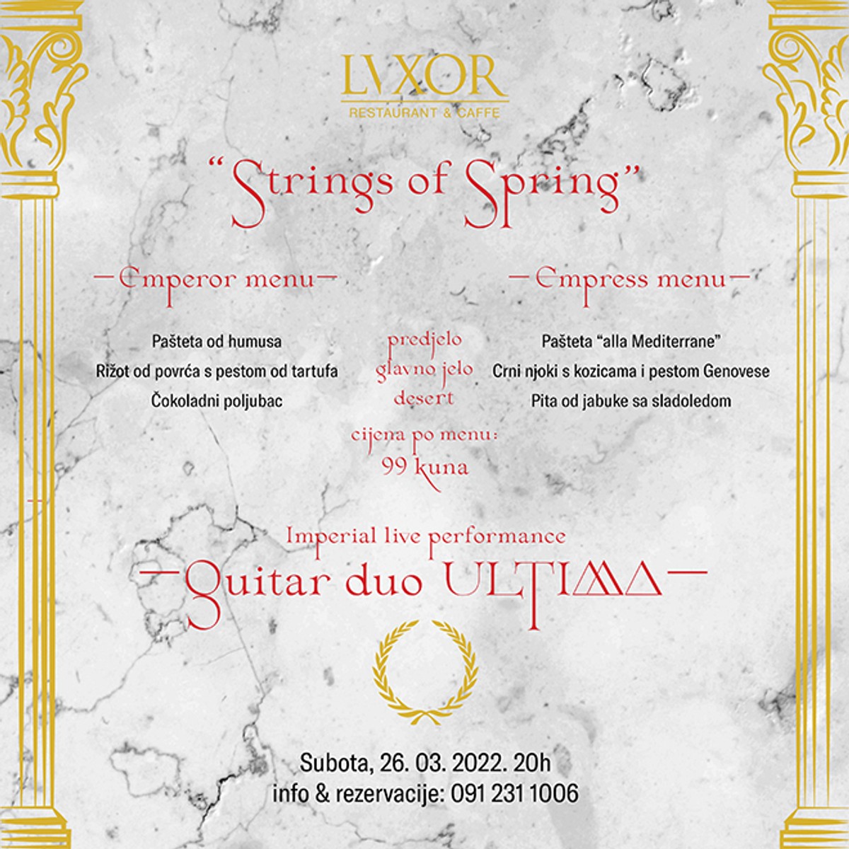 Carska ponuda u 3 slijeda u restoran/kavani Lvxor za 99 kuna se nastavlja