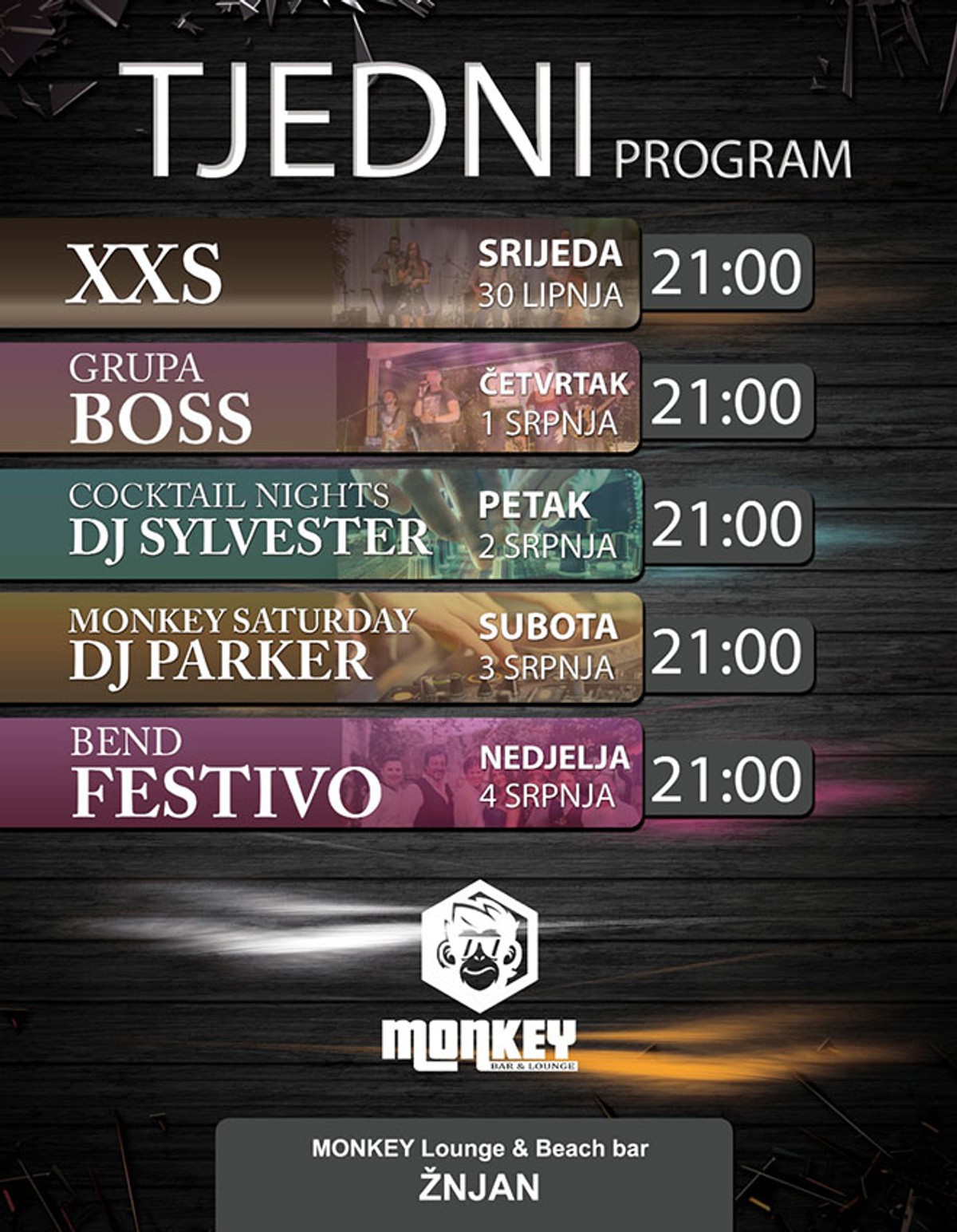 MONKEY BAR Provjerite koji bendovi i DJ-evi su zaduženi za zabavu u popularnom beach baru