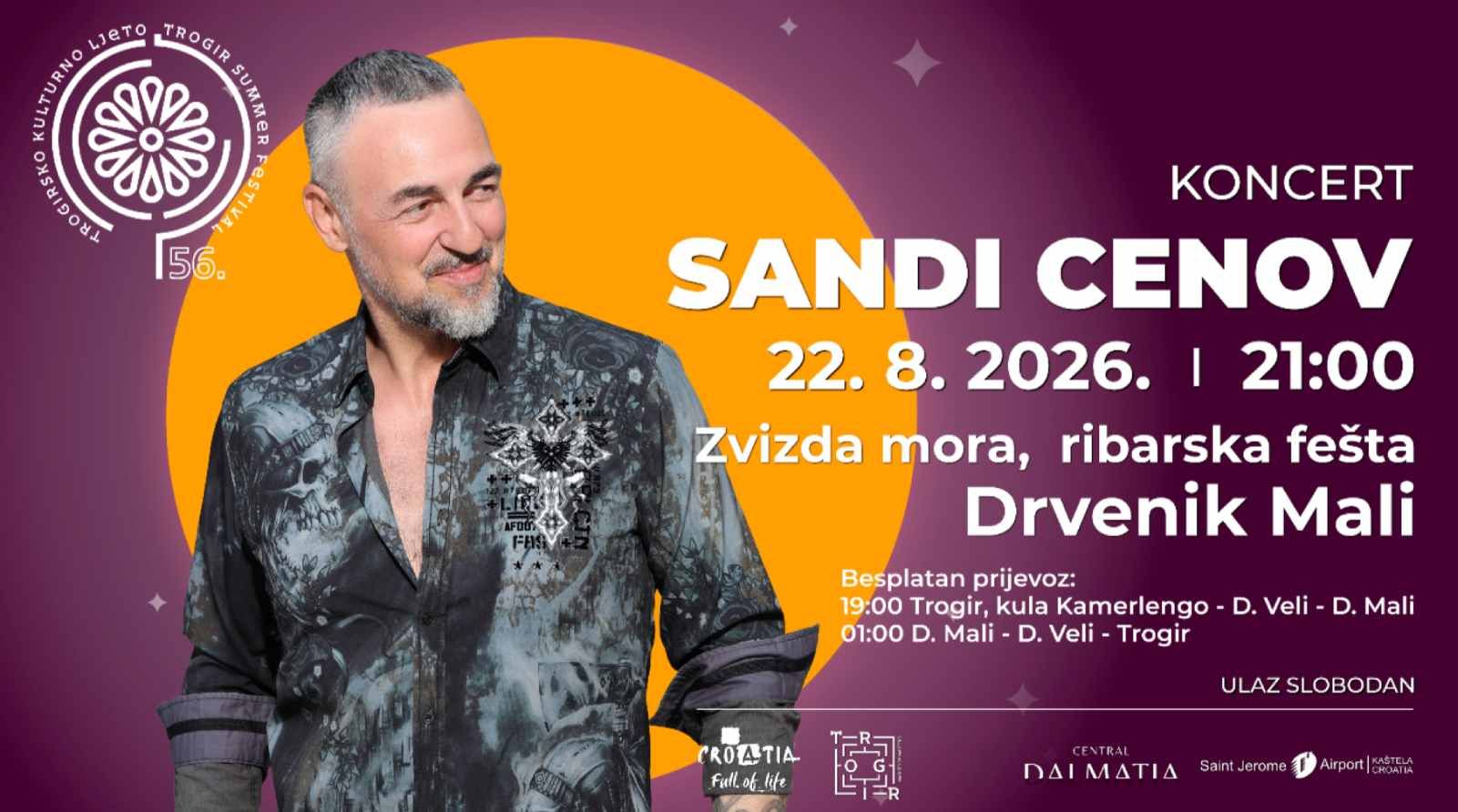 Sandi Cenov stiže na Zvizdu mora na Drvenik Mali – ulaz i prijevoz brodom besplatni