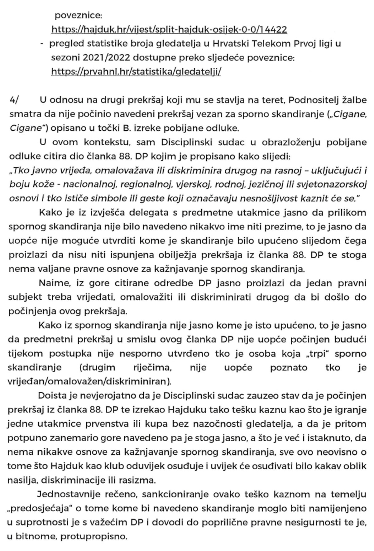 HAJDUK POSLAO ŽALBU: Provjerite što se u njoj navodi... 