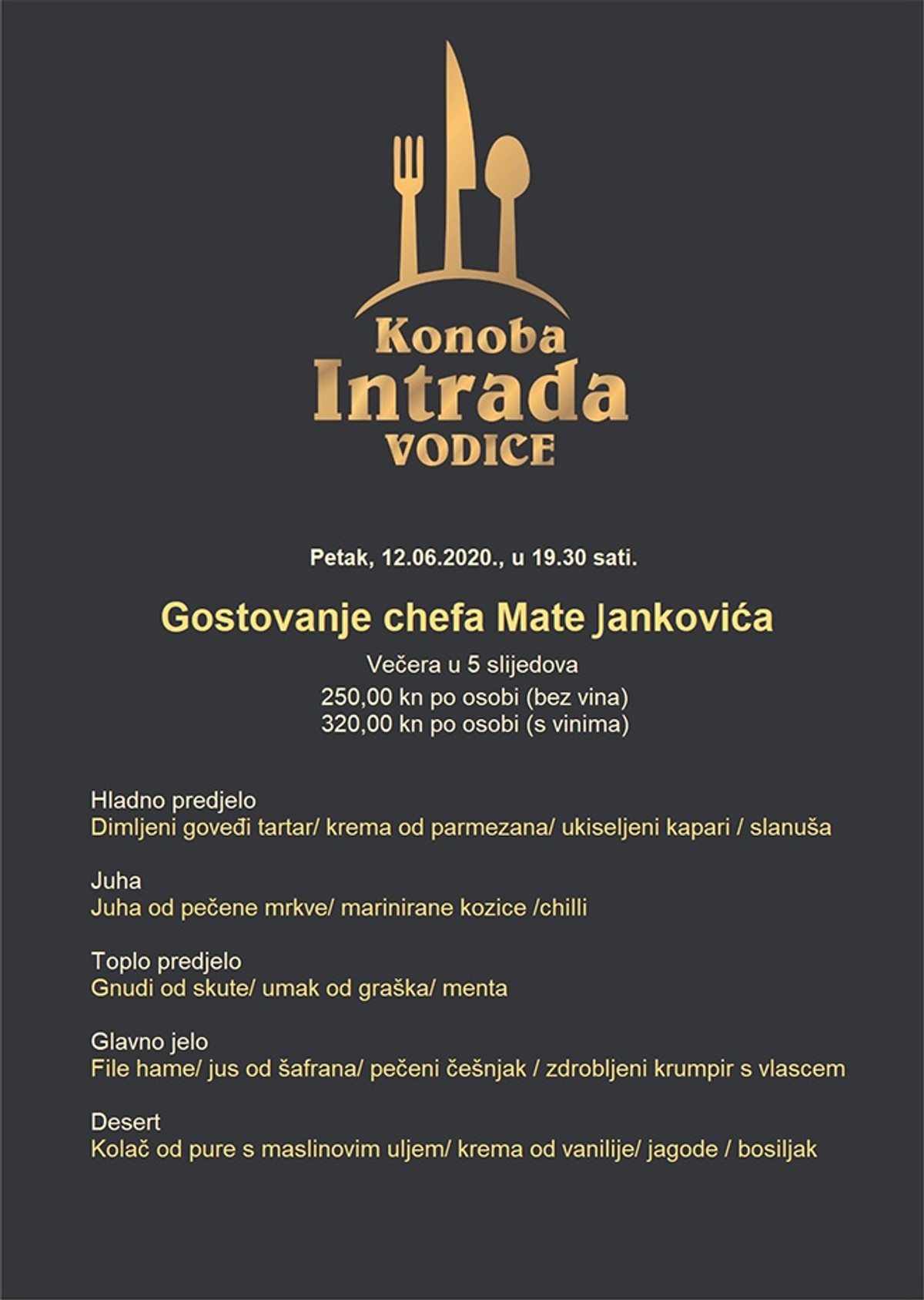 KONOBA INTRADA Mate Janković u petak stiže u Vodice