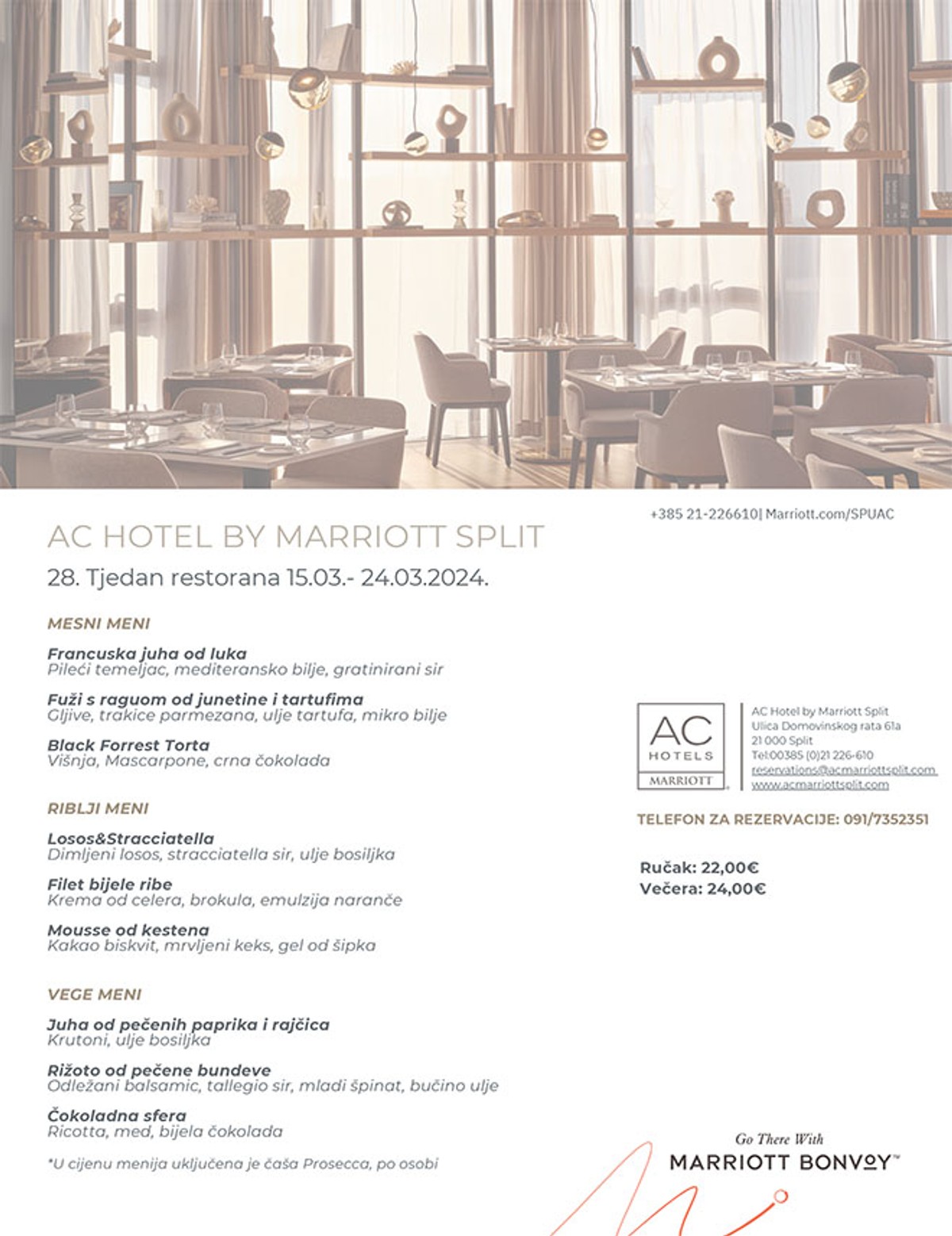 Kreće Tjedan restorana u AC Hotelu by Marriott Split: Čak tri menija za ručak i večeru po super cijeni