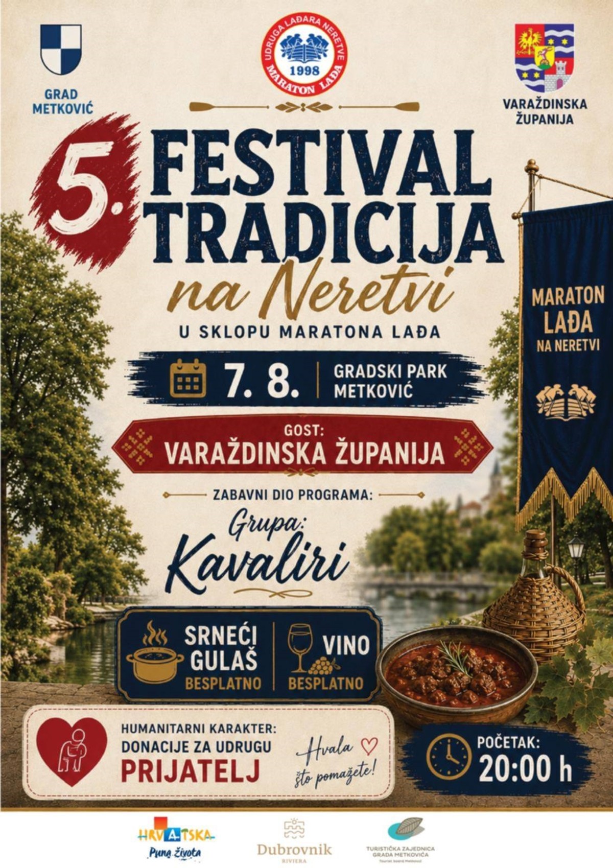 Tri dana tradicije, povijesti i zabave u Gradskom parku Metković: Vitezovi, Maraton lađa i Jerkovačka fešta