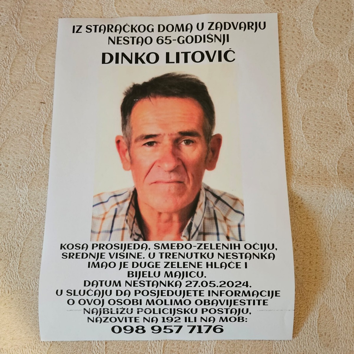 POMOZITE Nestao Dinko Litović iz Zadvarja, obitelj objavila snimku