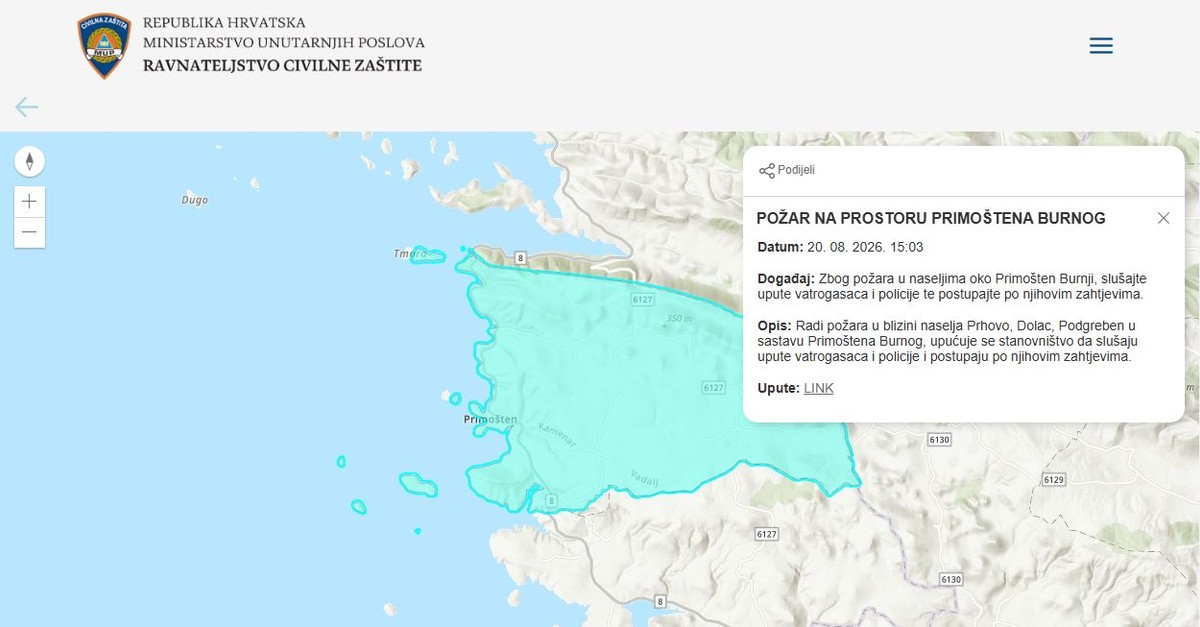 GORI KOD PRIMOŠTENA Požar gase i kanaderi, stiglo i upozorenje