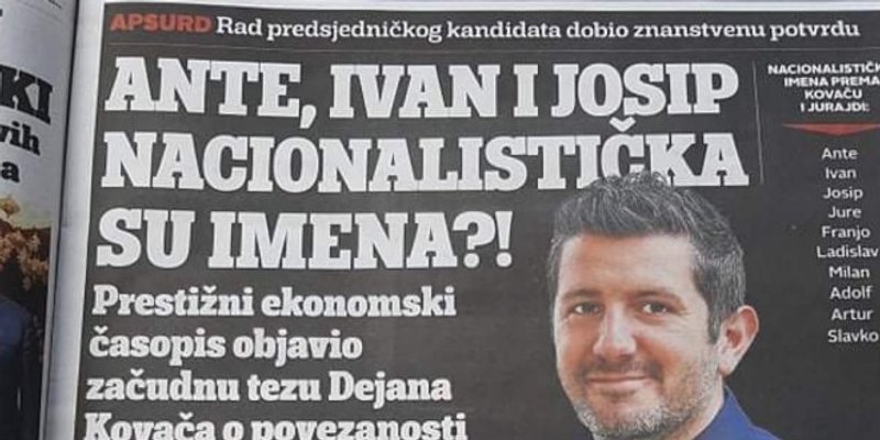 Kovač povezuje učestalost imena Ante s ustaškim režimom u Hrvatskoj; Protuđer: To je glupost, kao povezivati sv. Josipa s Josipom zločincem
