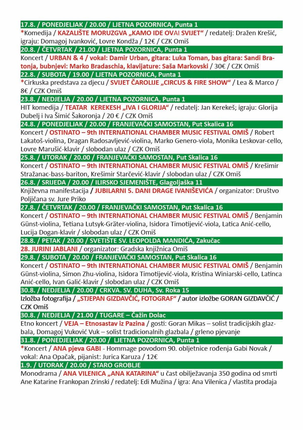 37. Omiško kulturno ljeto otvara se uz hit-komediju 'Dimnjačar' i bogat glazbeno-scenski program