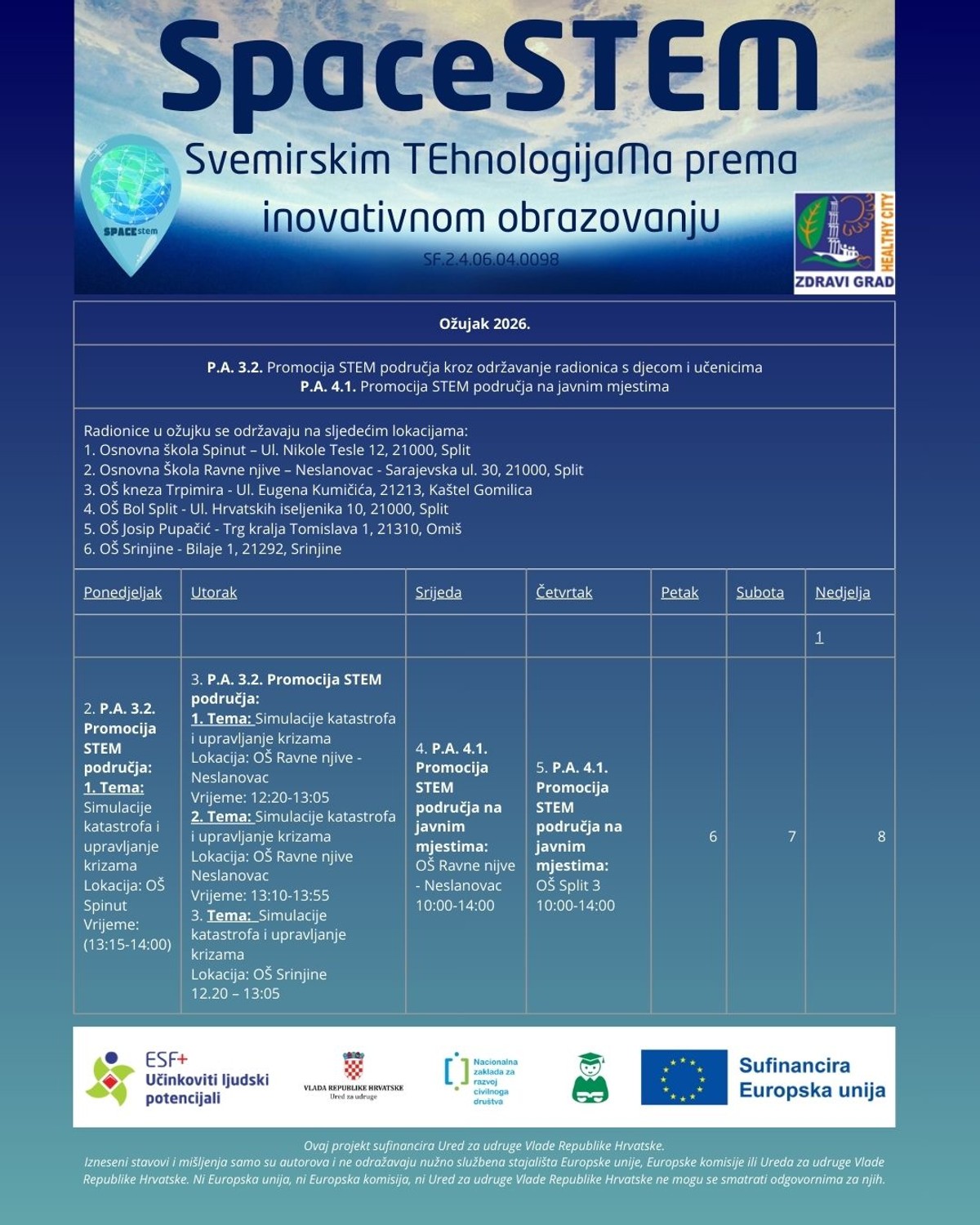 SpaceSTEM: Nove STEM radionice i svemirske teme u ožujku