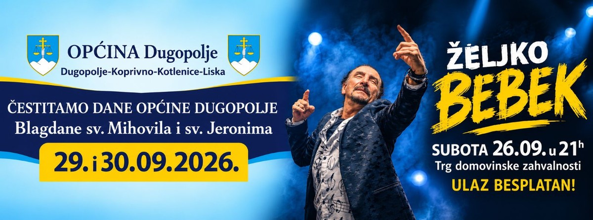Željko Bebek nastupa u Dugopolju, ulaz slobodan