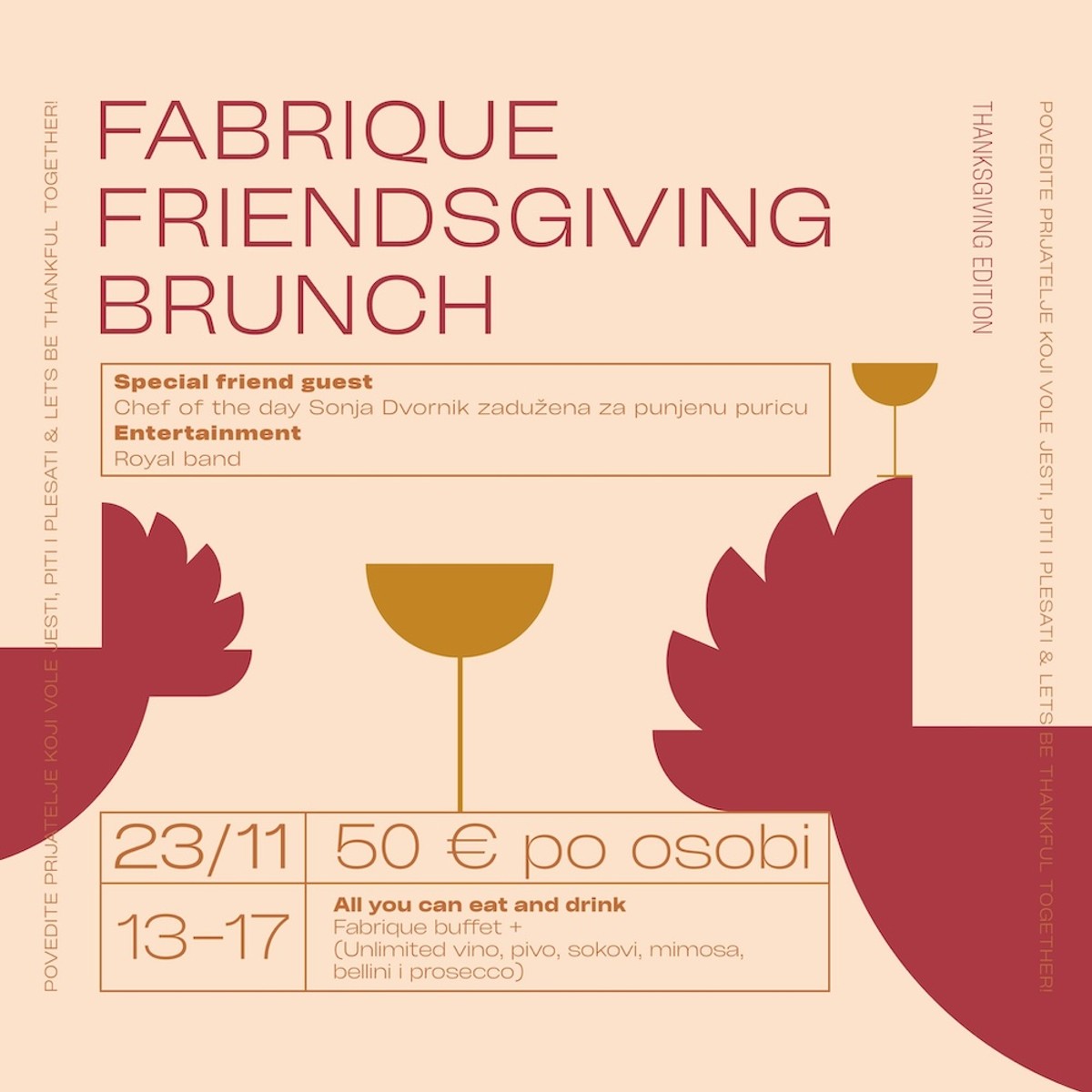 Friendsgiving Bottomles Party Brunch u Fabrique pubu 