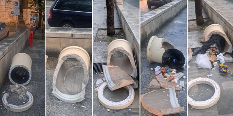 NOĆNI VANDALIZAM Porazbijani koševi za smeće u splitskom Đardinu
