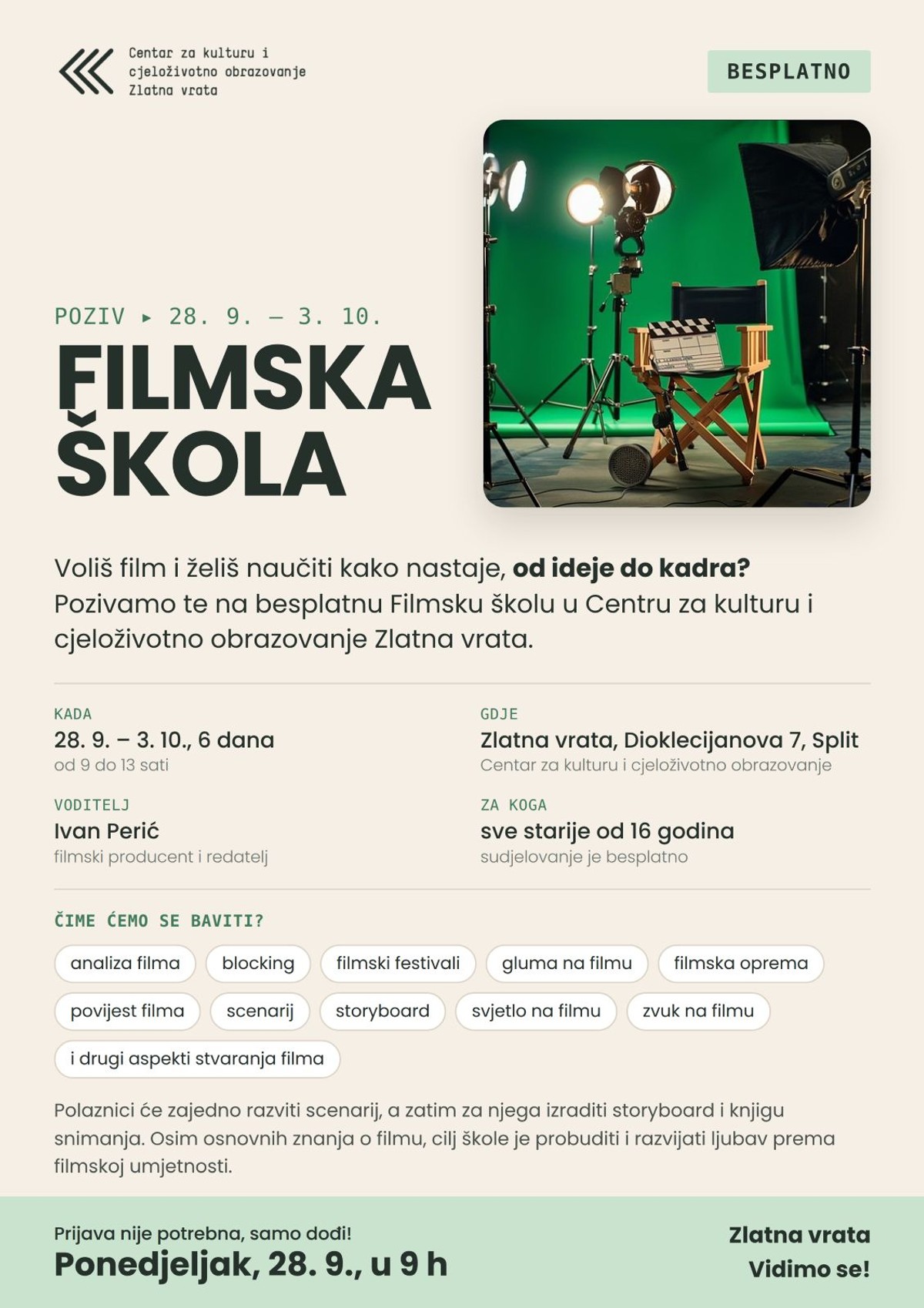 Uskoro Filmska škola u Splitu, pohađanje besplatno