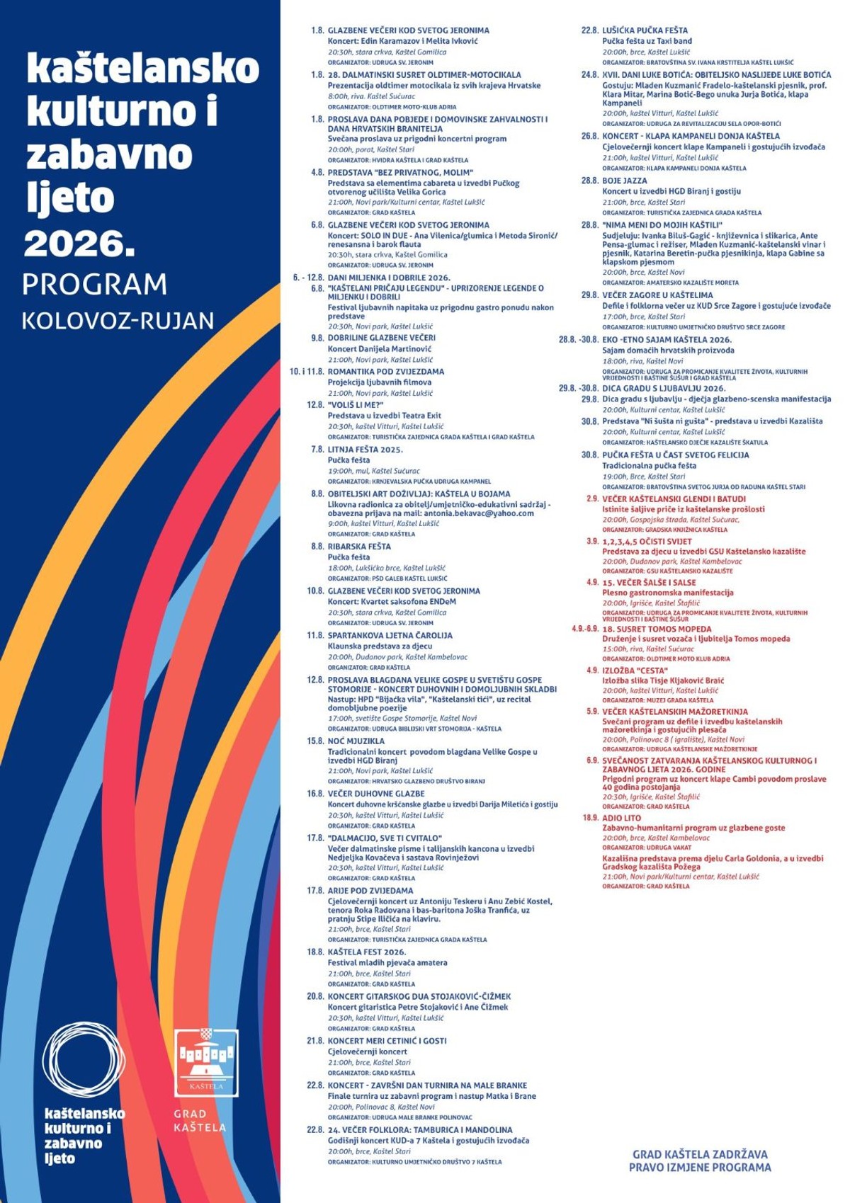 KULTURA I ZABAVA Više od 90 događanja ovog ljeta u Kaštelima