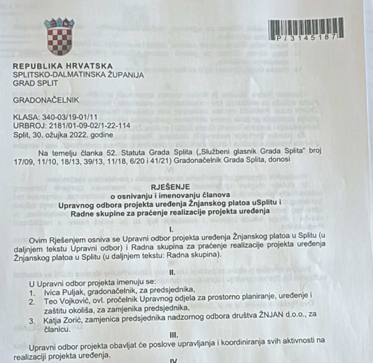 PAPIR KAO DOKAZ: 'Puljak je osnovao Upravni odbor projekta Žnjan i tako nezakonito donosio odluke!'