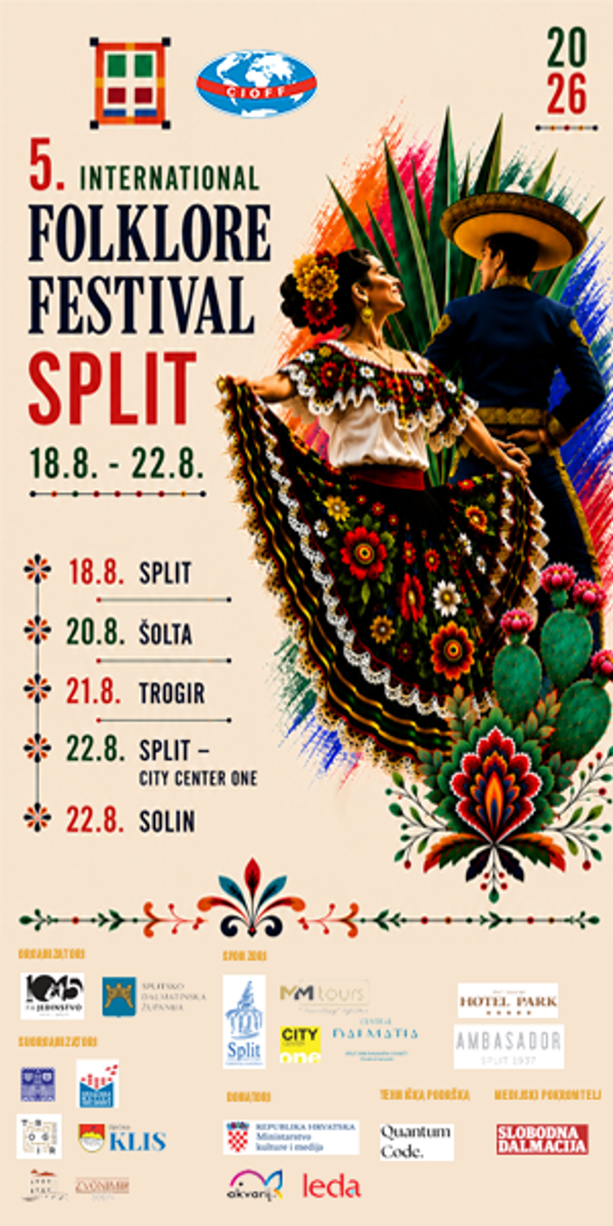 5. CIOFF Međunarodni festival folklora Split 2026. od sredine kolovoza