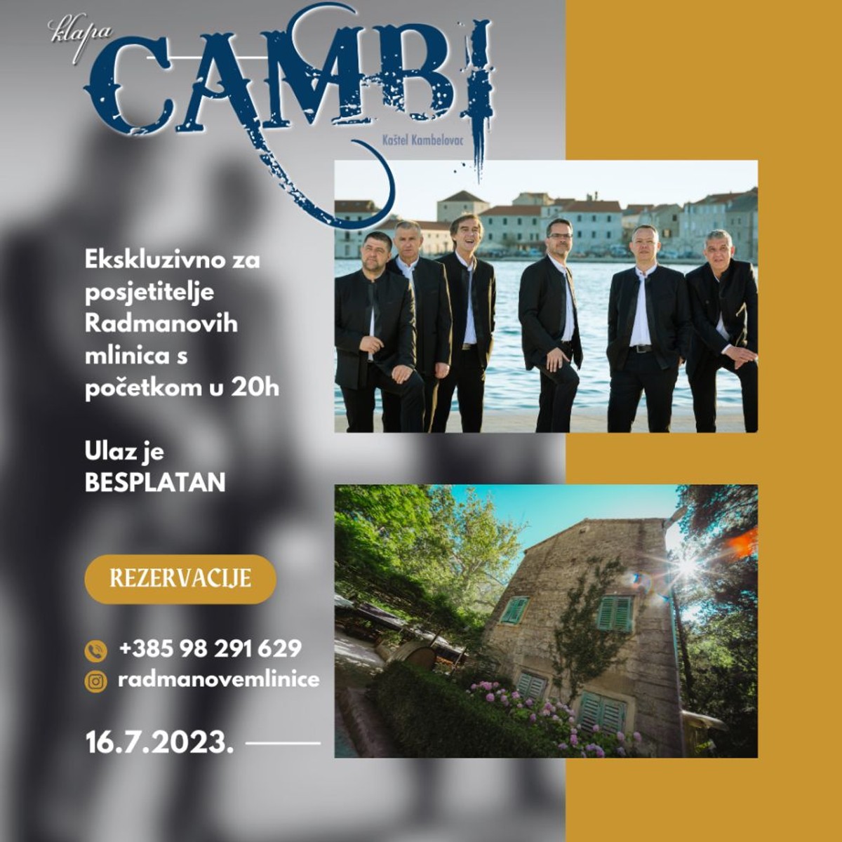 Uživajte u glazbenom spektaklu klape Cambi u prekrasnim Radmanovim mlinicama