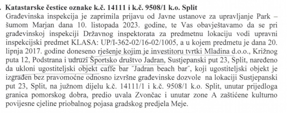 DRUŠTVO MARJAN: Caffe bar na bazenu Jadran od 2017. ima rješenje za uklanjanje