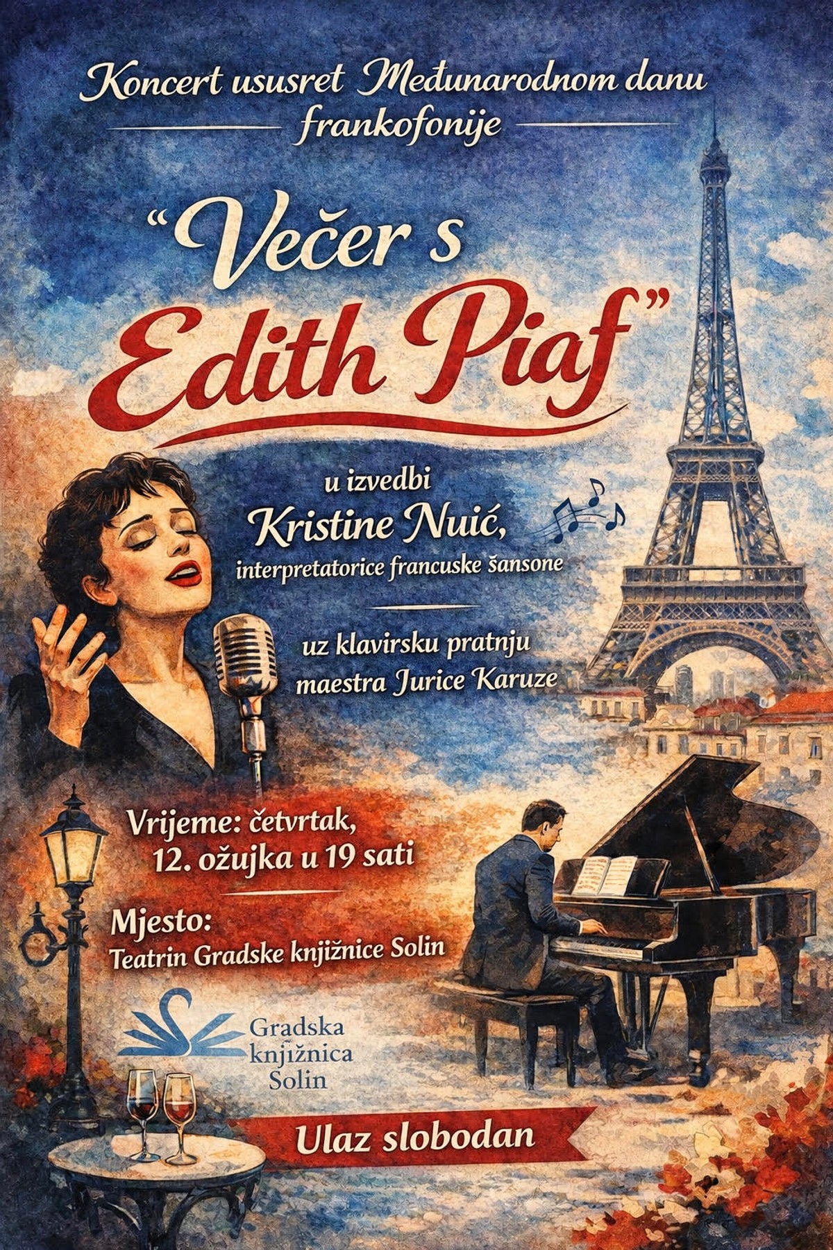 Gradska knjižnica Solin organizira 'Večer s Edith Piaf'