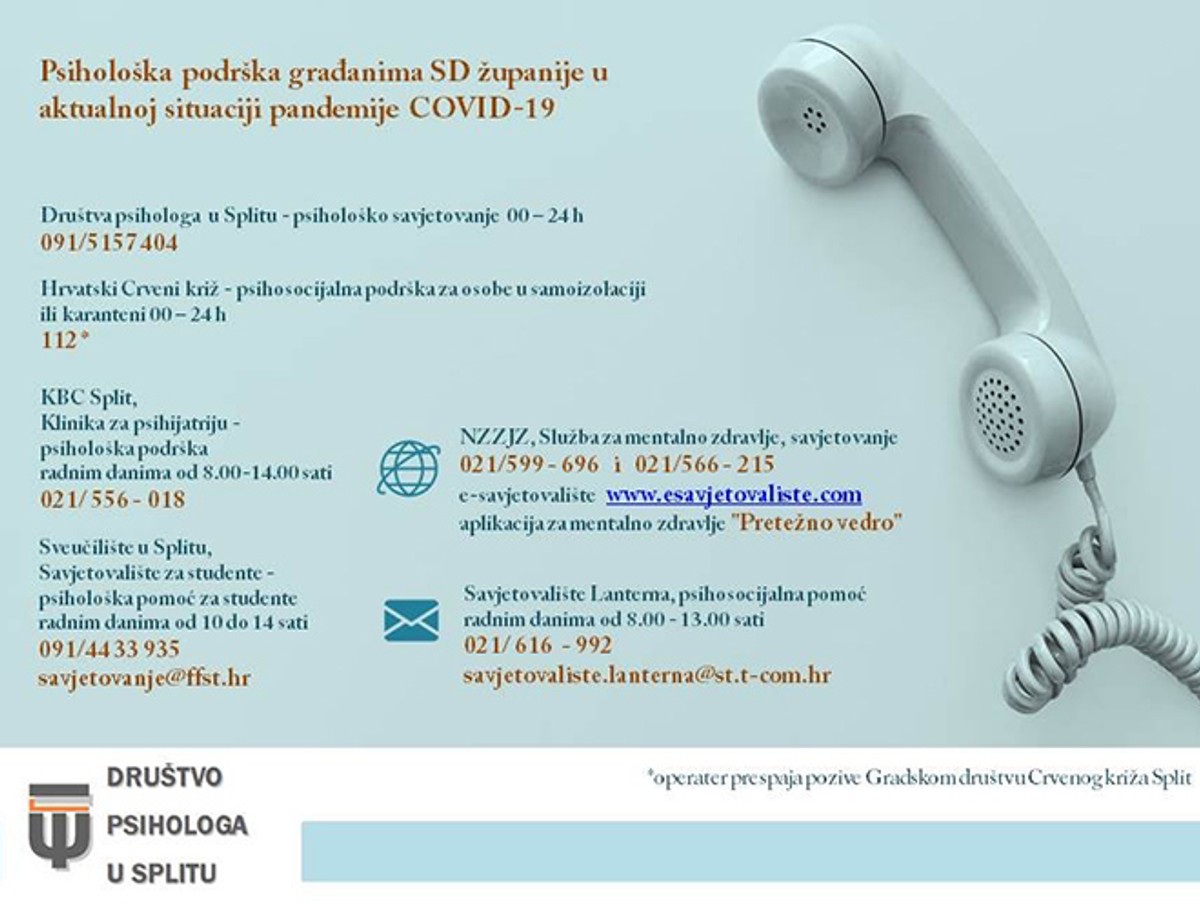 KORONA KRIZA Aktiviran je besplatni telefon za psihološku pomoć, saznali smo što brine Dalmatince