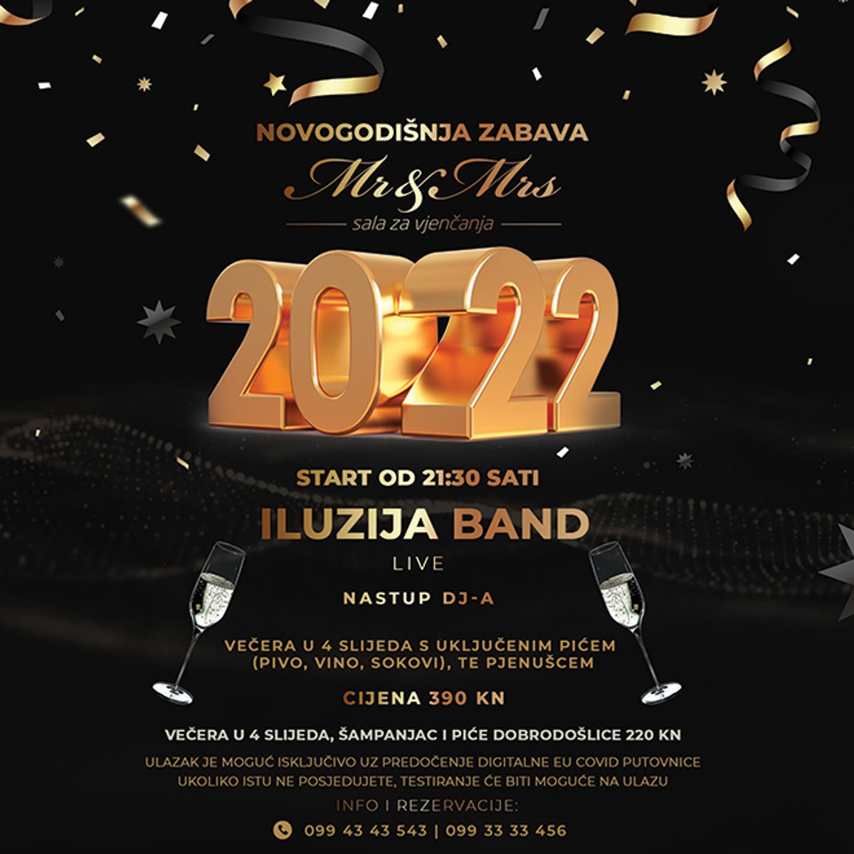 Svečana zabava povodom dočeka Nove godine u sali za vjenčanja Mr. & Mrs.