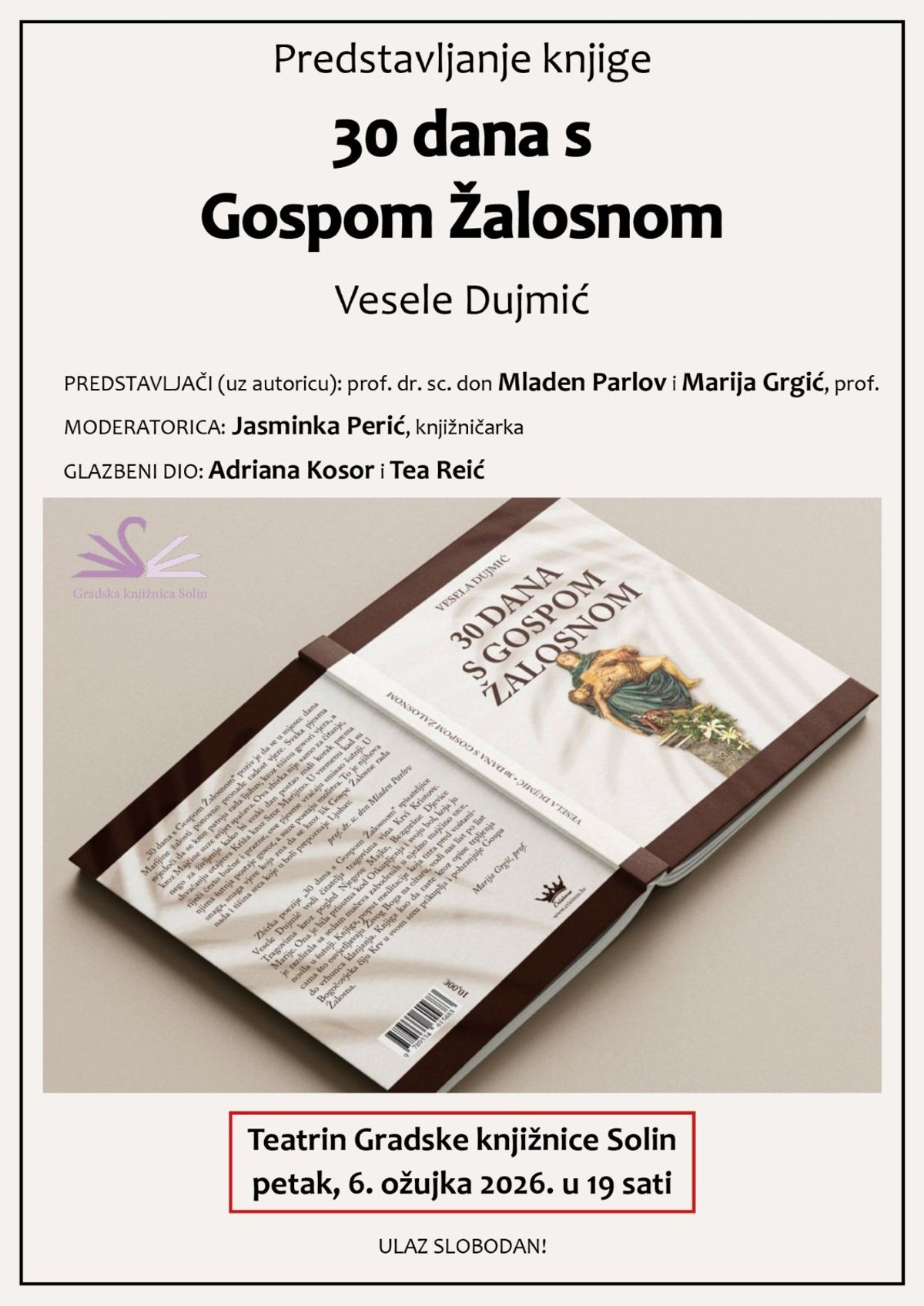 Predstavljanje zbirke poezije '30 dana s Gospom Žalosnom' u Solinu