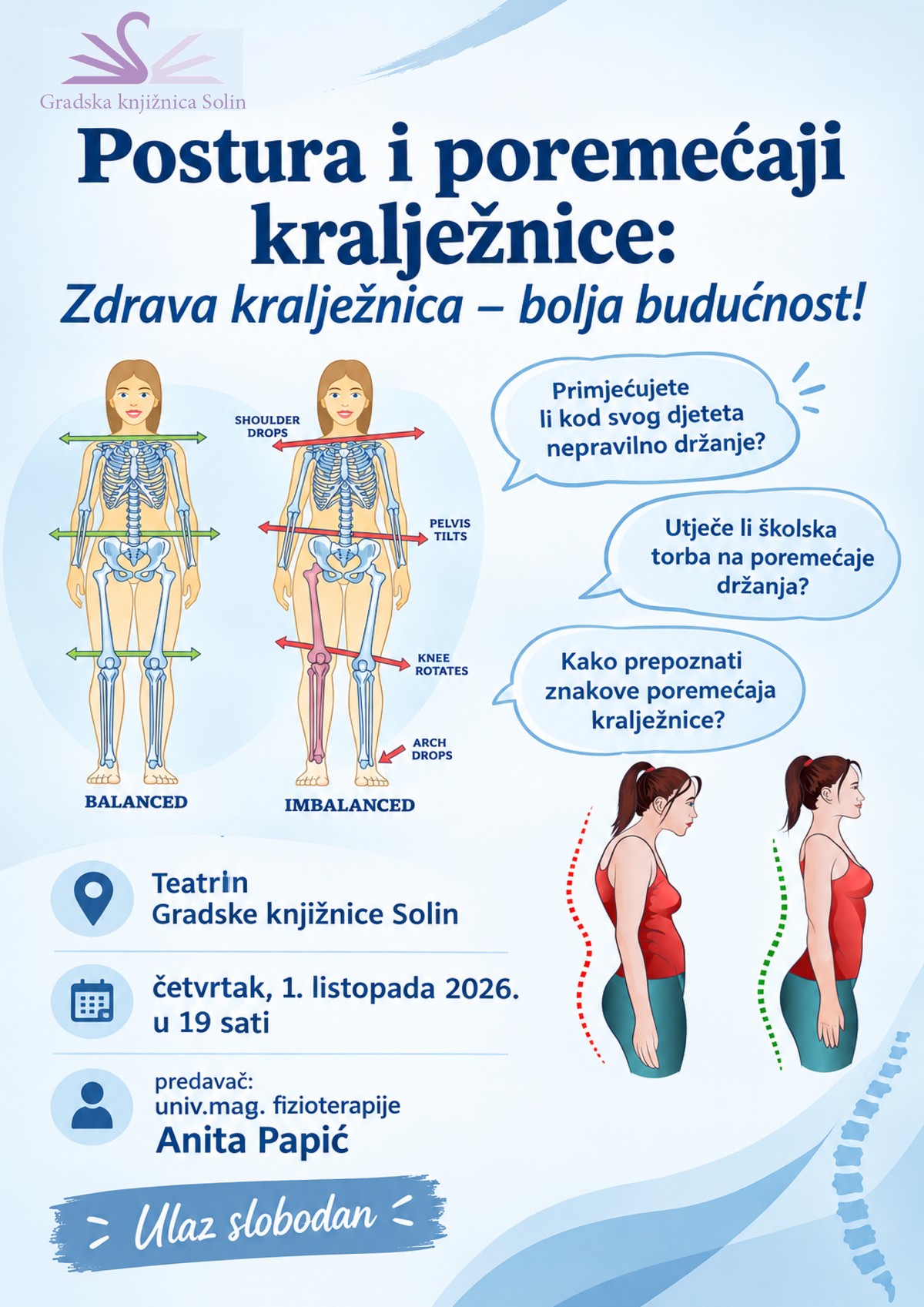 SOLINSKI TEATRIN Održat će se predavanje 'Postura i poremećaji kralježnice'