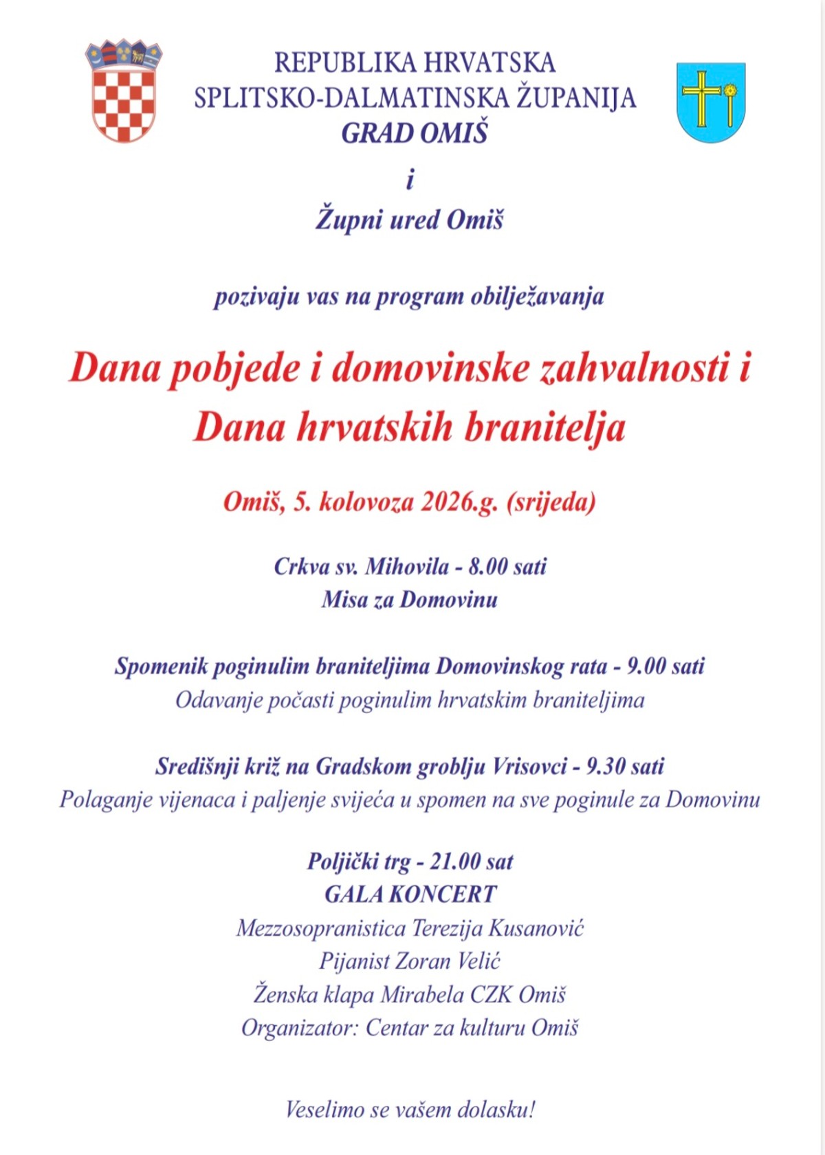 Omiš obilježava Dan pobjede i domovinske zahvalnosti te Dan hrvatskih branitelja
