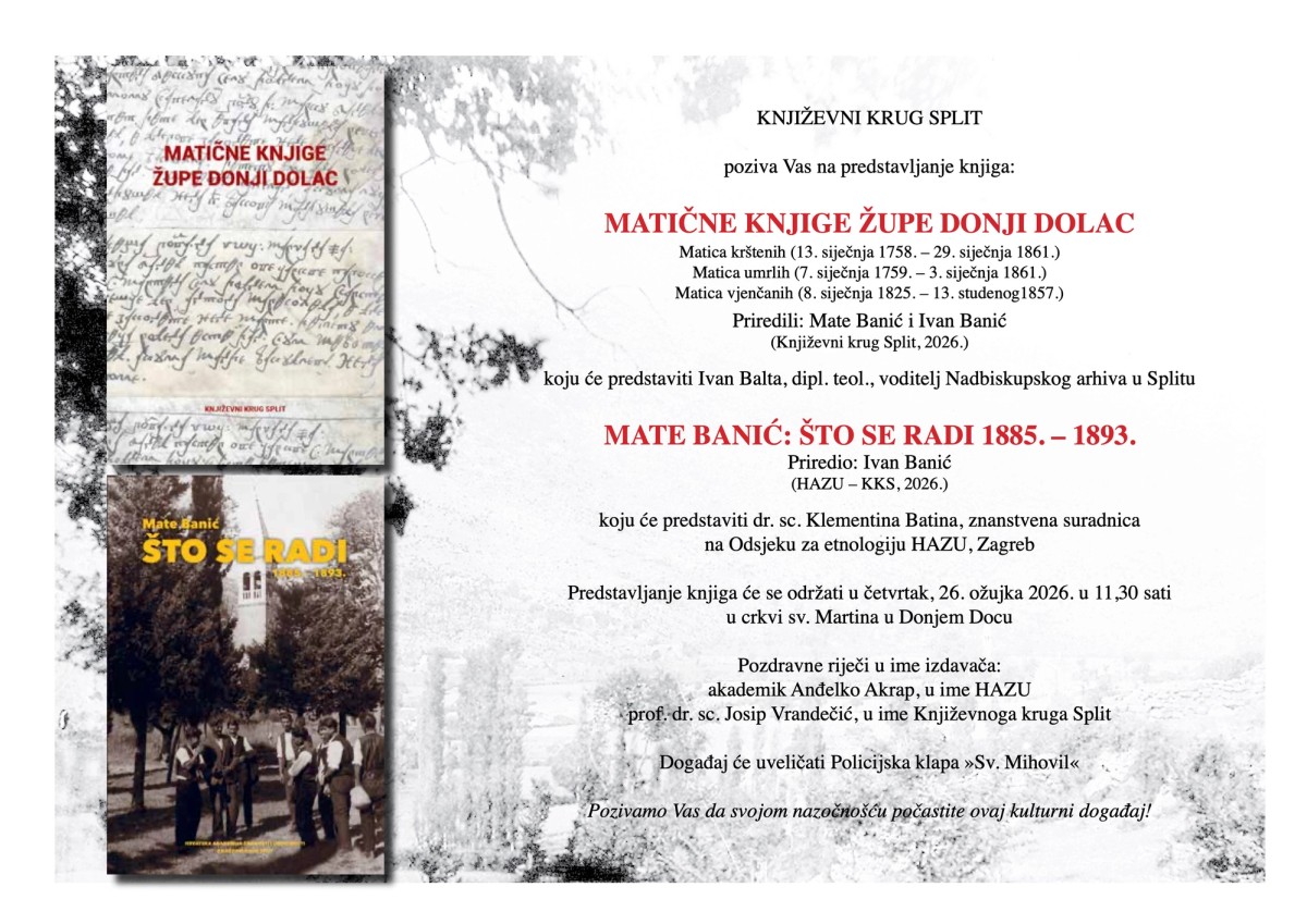 U župi Donji Dolac predstavit će se dvije knjige